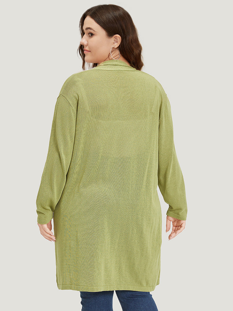 Solid Patched Pocket Open Front Tunic Cardigan