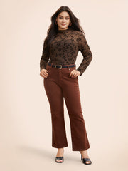 Floral Flocking Mesh Mock Neck T-shirt