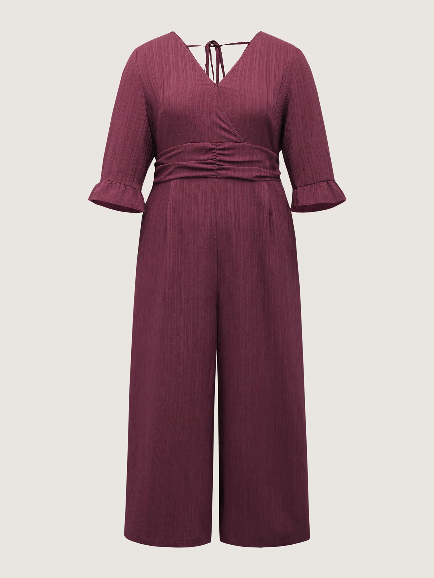 Wide Pleated Waist Backless Tie Jumpsuit