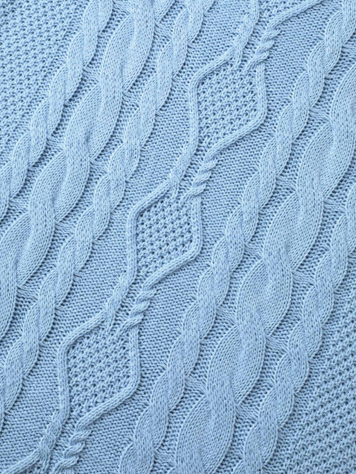 Solid Round Neck Plisse Cable Knit Pullover