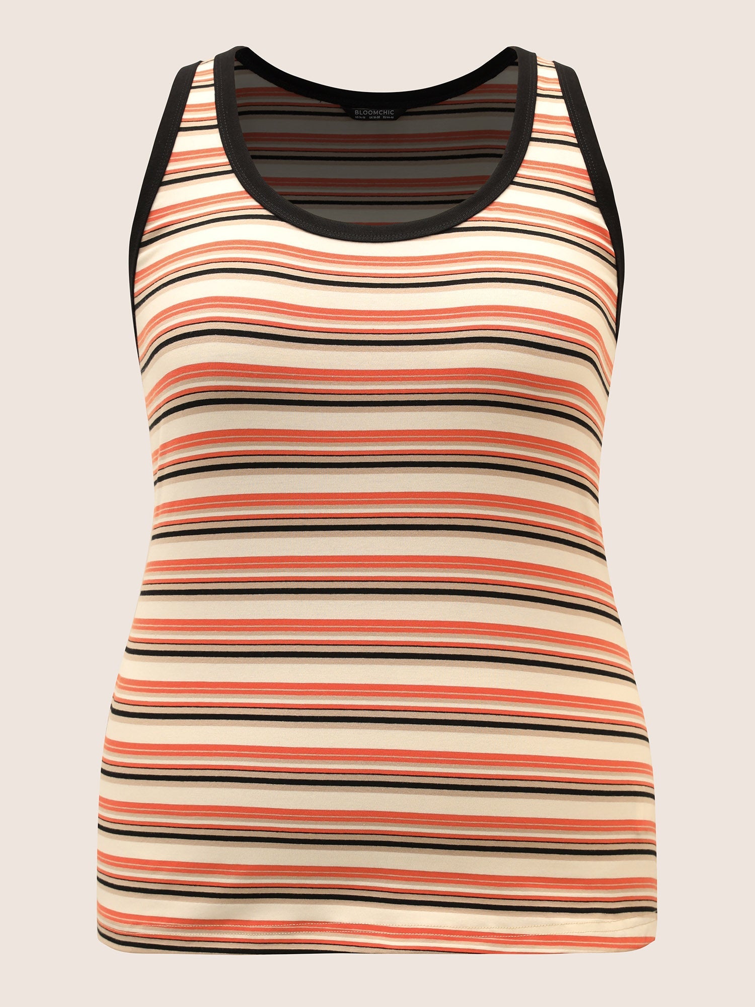 Stripes Print U Neck Contrast Trim Tank Top