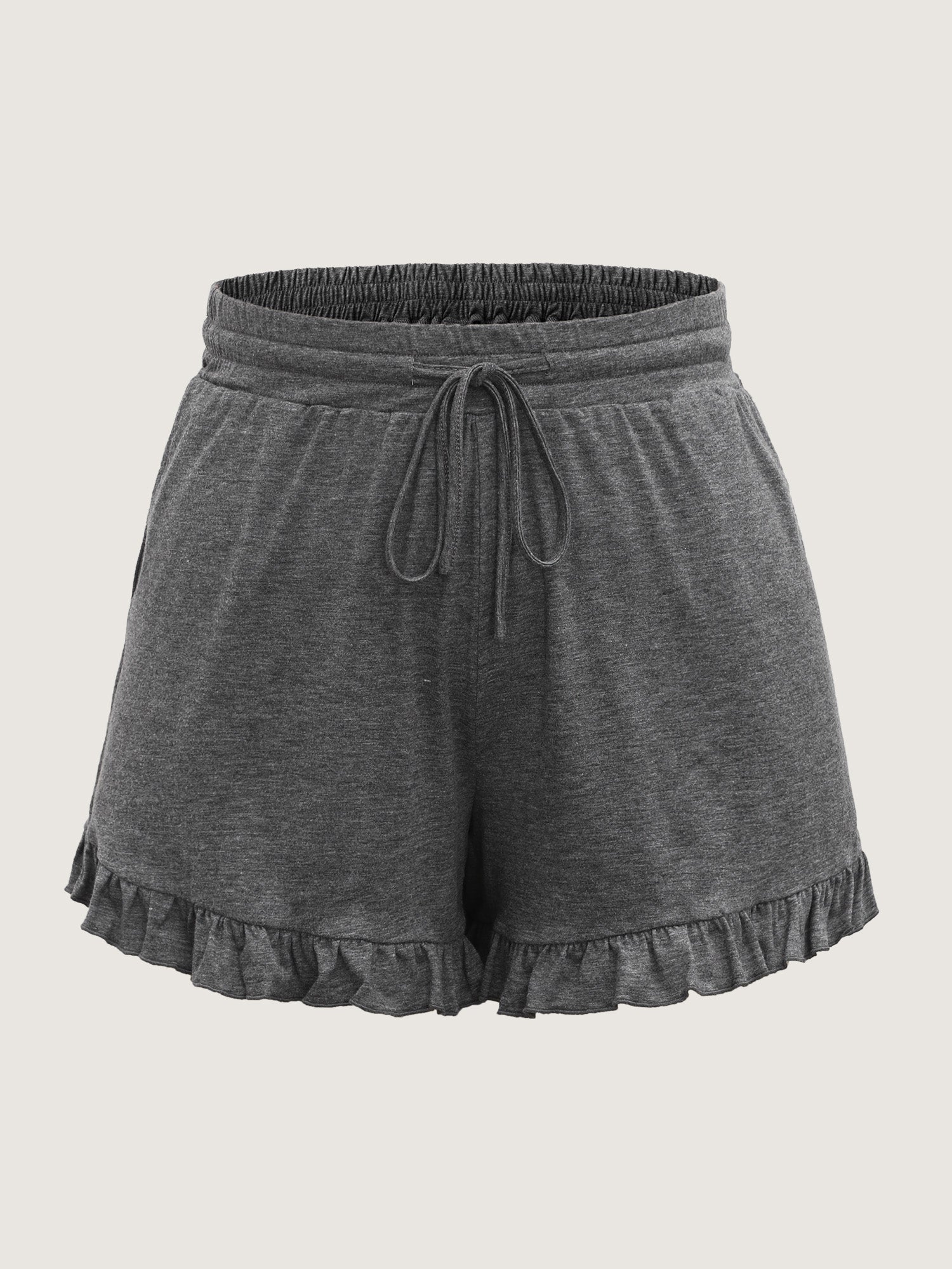 Supersoft Mixed Color Knit Drawstring Ruffled Shorts