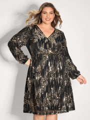 Shimmery Gold Silver Sequin Wrap Party Dress