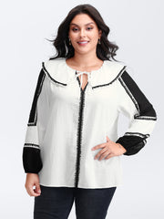 Ruffled Collar Contrast Webbing Top