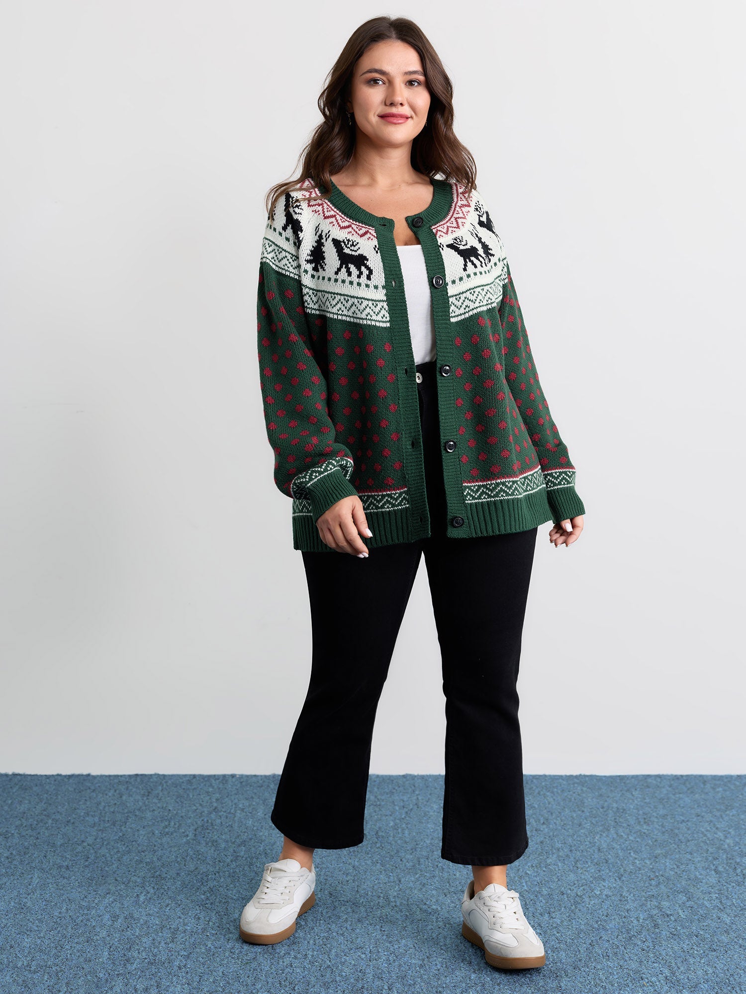 Fair-Isle Holiday Buttons Knit Cardigan