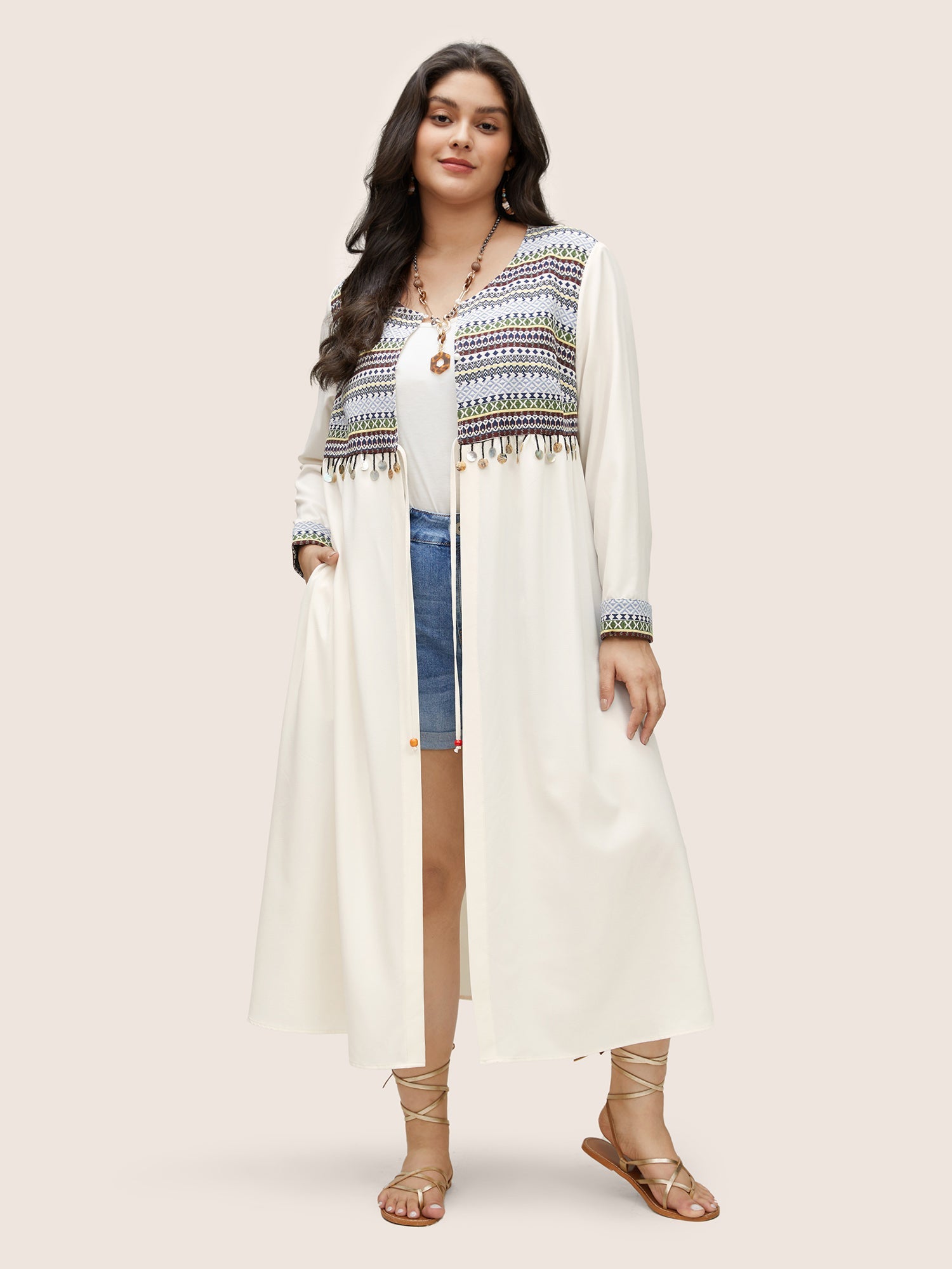 Bandana Patchwork Style Accents Tassel Kimono