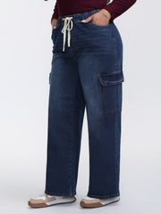 Stretchy Waist Drawstring Wide-Leg Jeans