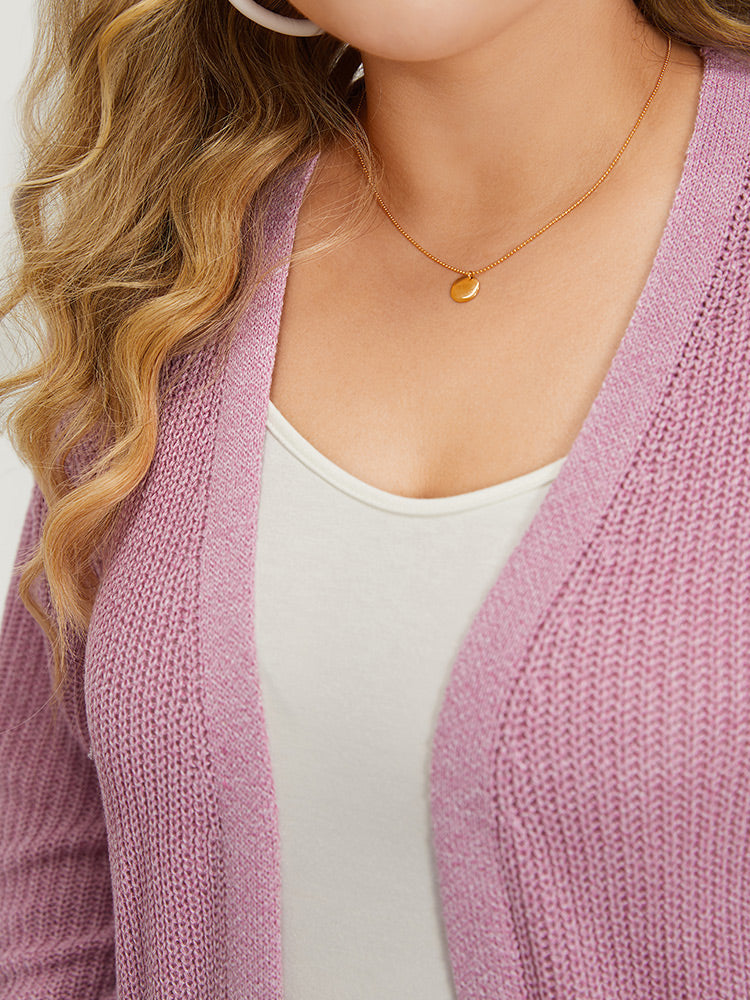 Solid Patched Pocket Lantern Sleeve Open Front Cardigan