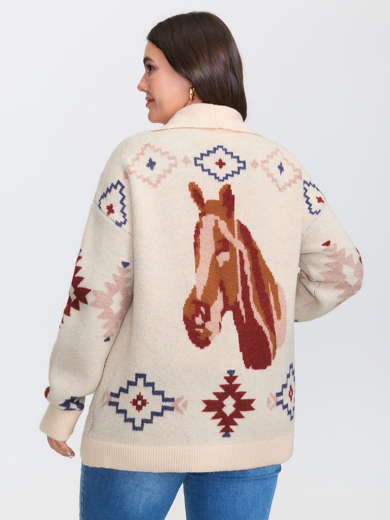 Boho Jacquard Print Pocket Knit Cardigan