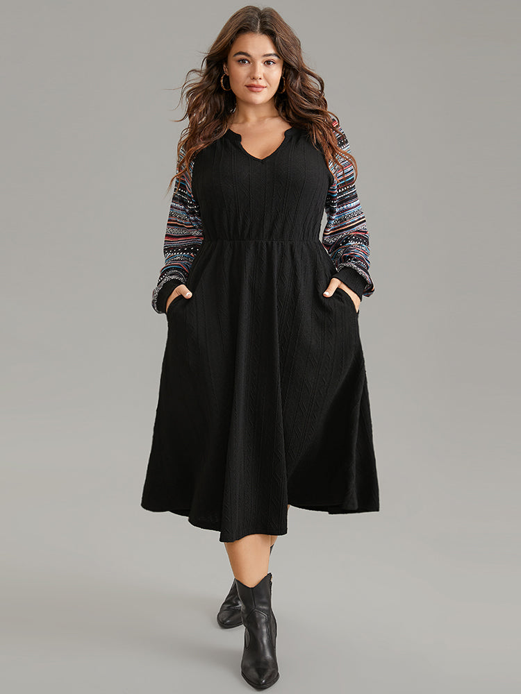 Bandana Patchwork Elastic Waist Notched Dress