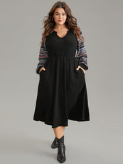 Bandana Patchwork Elastic Waist Notched Dress