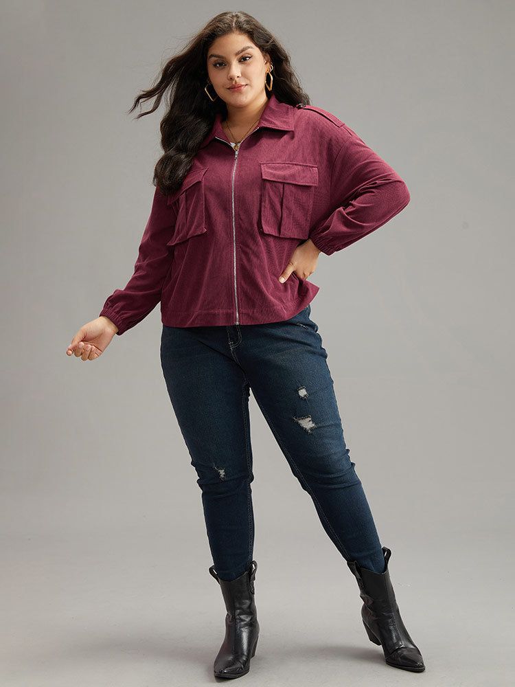 Plain Pocket Zipper Elastic Cuffs Jacket