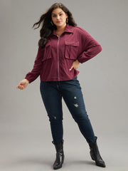 Plain Pocket Zipper Elastic Cuffs Jacket