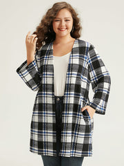 Plaid Print Pocket Open Front Kimono