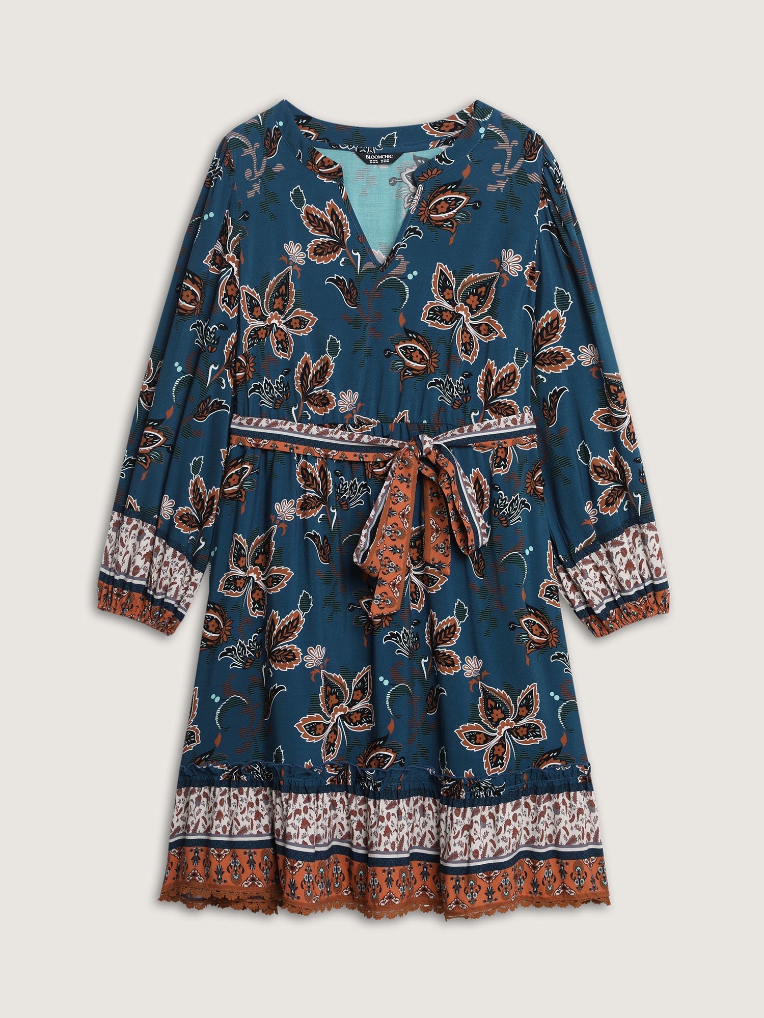 Floral Print Pockets Belted Waist Midi Dress