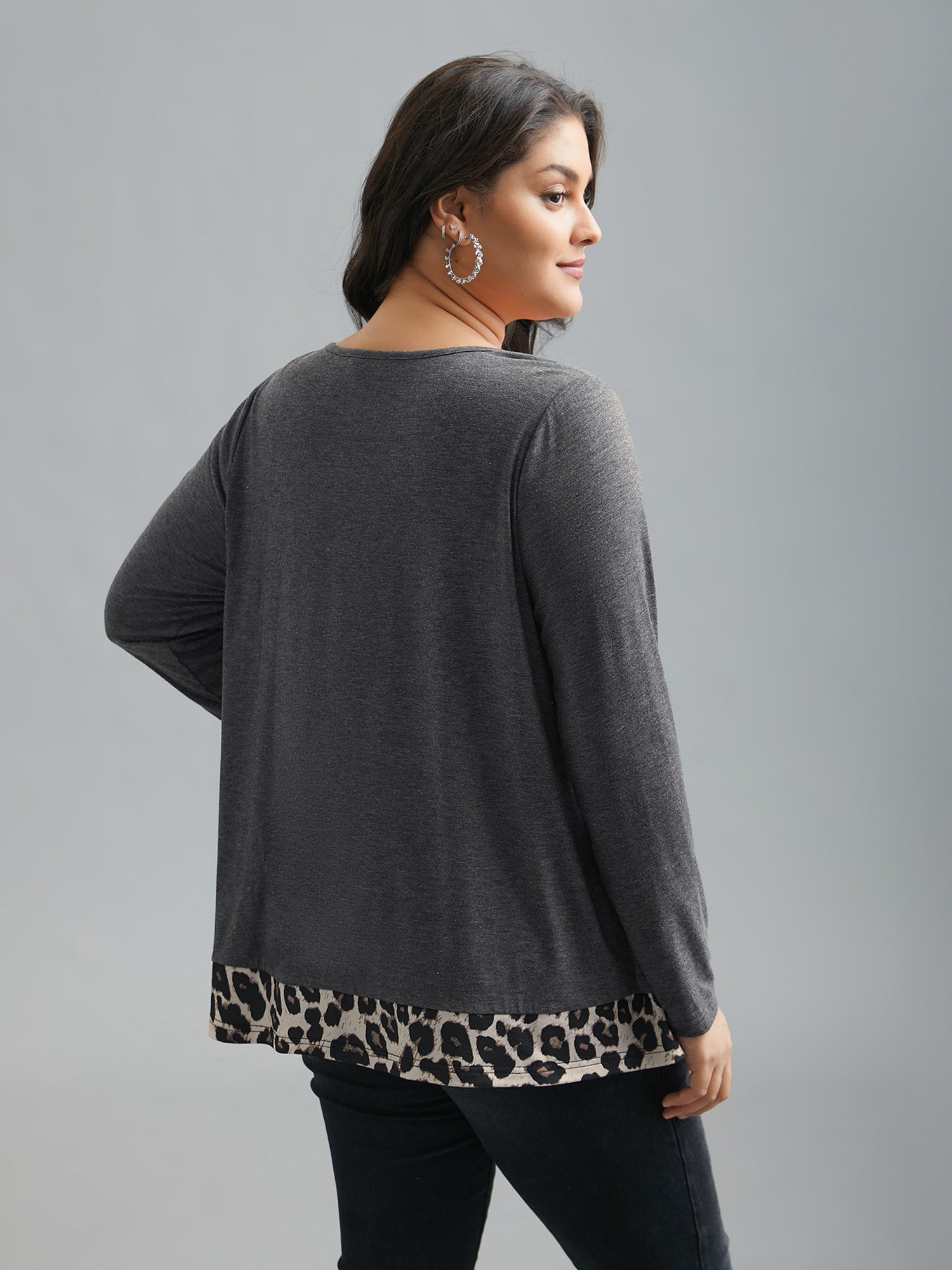 2-in-1 Leopard Print Spliced Knit Top