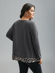 2-in-1 Leopard Print Spliced Knit Top