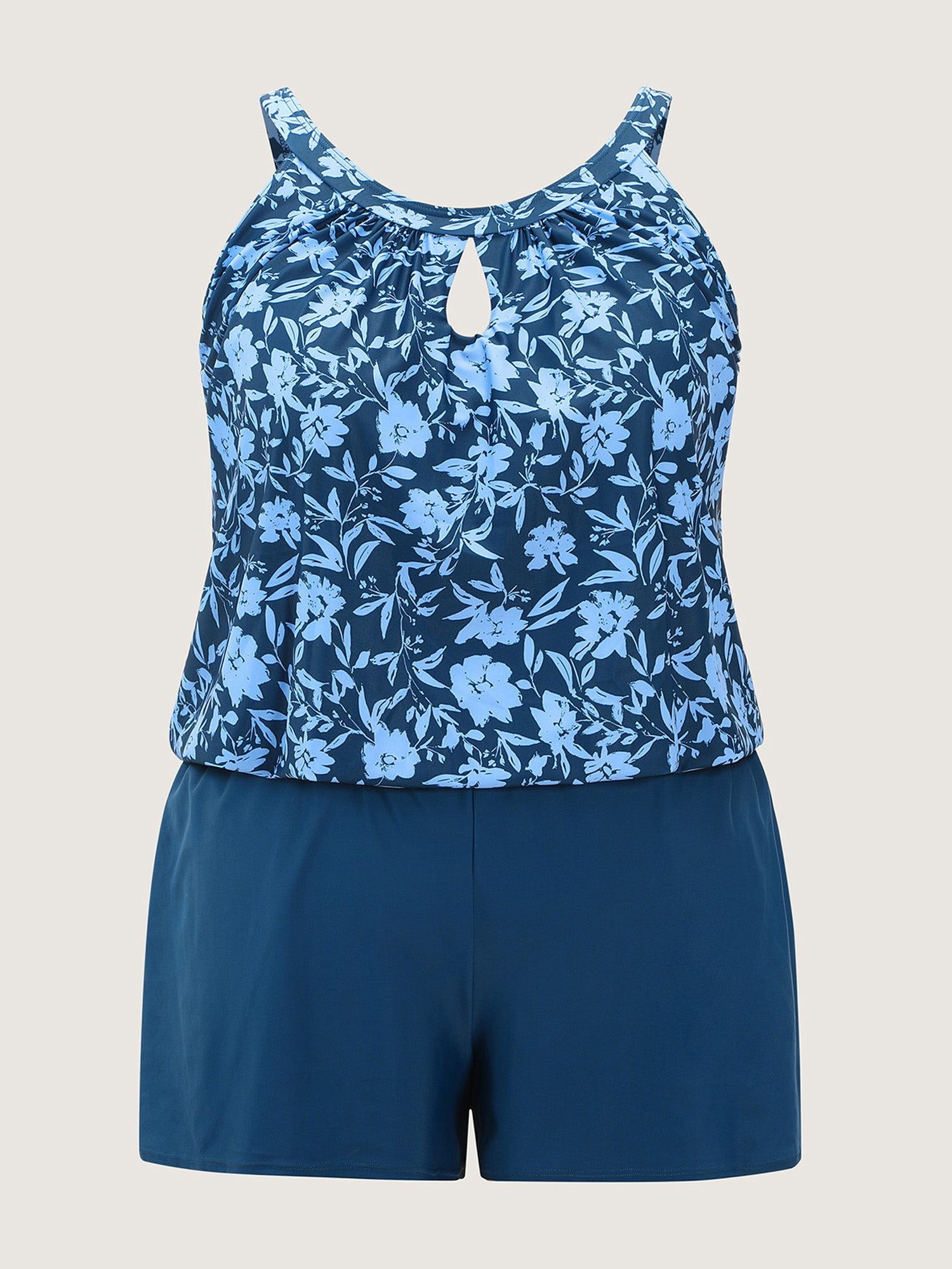 Floral Print Keyhole Pockets Swim Romper