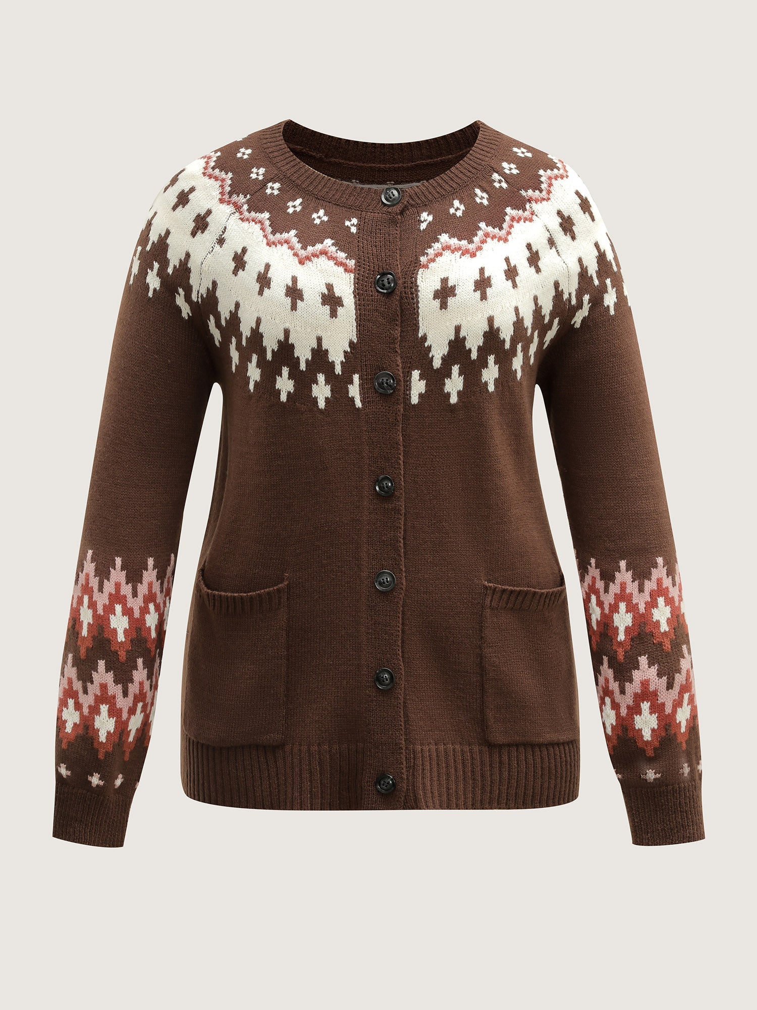 Fair-Isle Yoke Button Knit Cardigan