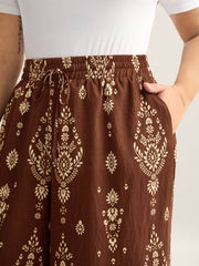 Boho Print Drawstring Wide-Leg Pants
