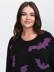 Bat Pattern Ribbed Neck Pullover