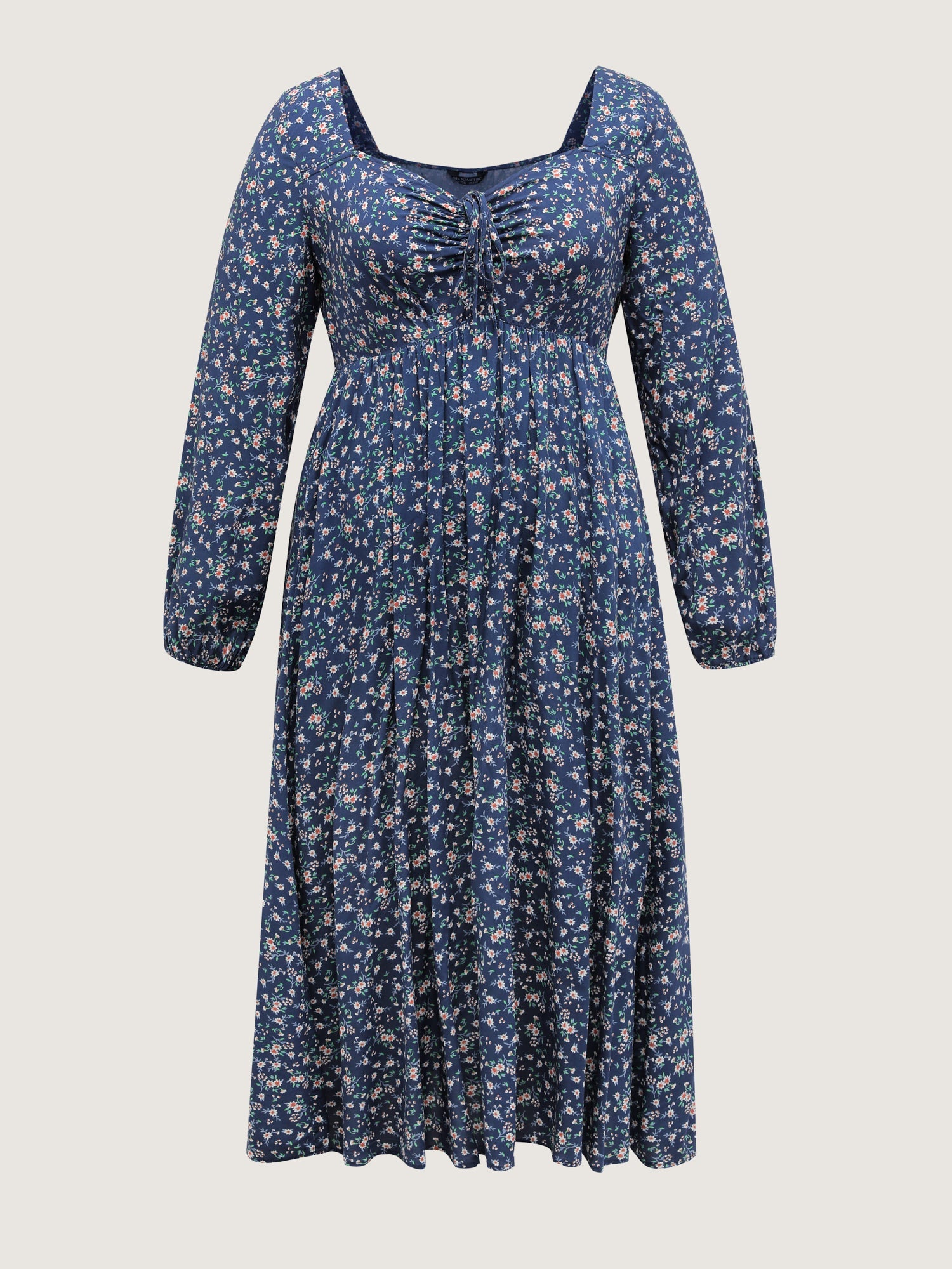 Floral Print Drawstring Bust-Ease Midi Dress