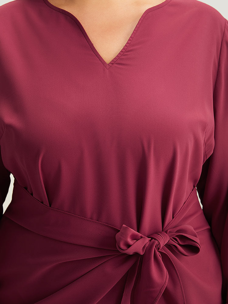 Anti-Wrinkle Solid Ties Lantern Sleeve Dress