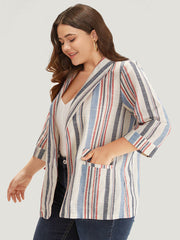Striped Lapel Collar Pocket Open Front Blazer