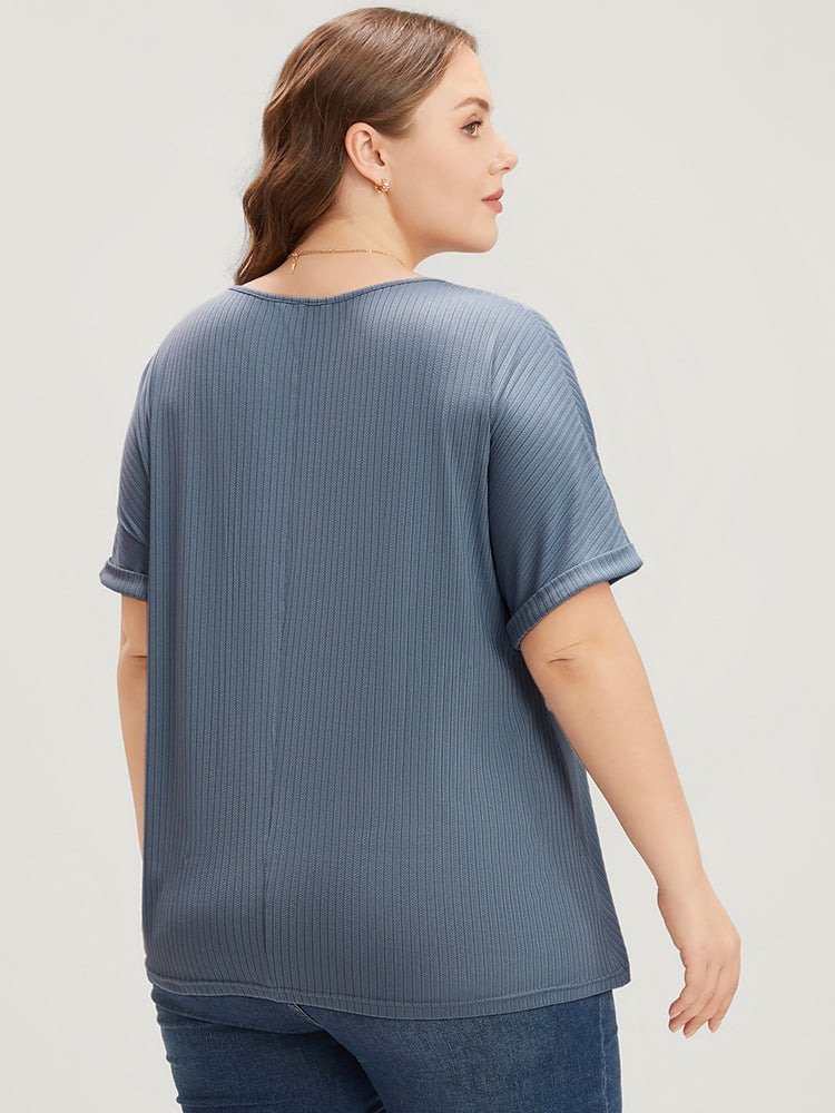 Plain Round Neck Rib Knit Tee