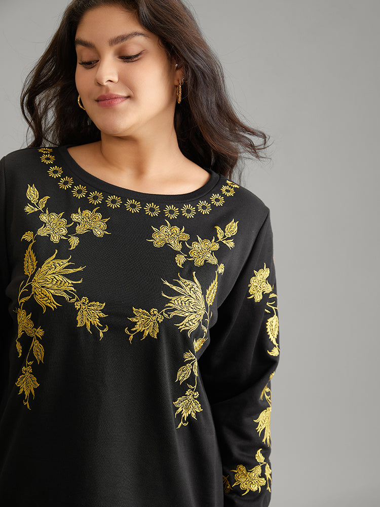 Floral Embroidered Two Tone Sweatshirt