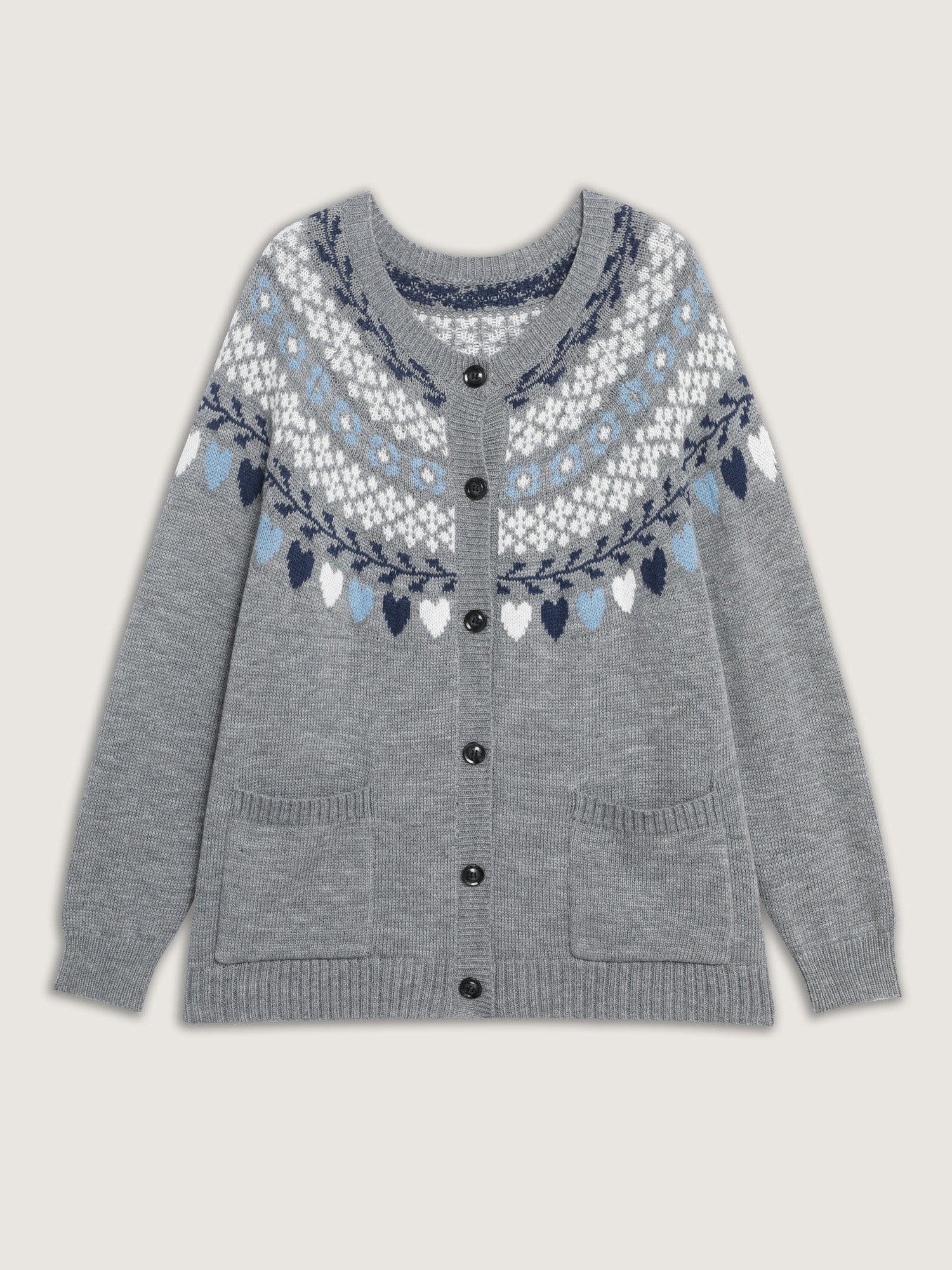 Fair Isle Patch Pockets Knit Cardigan