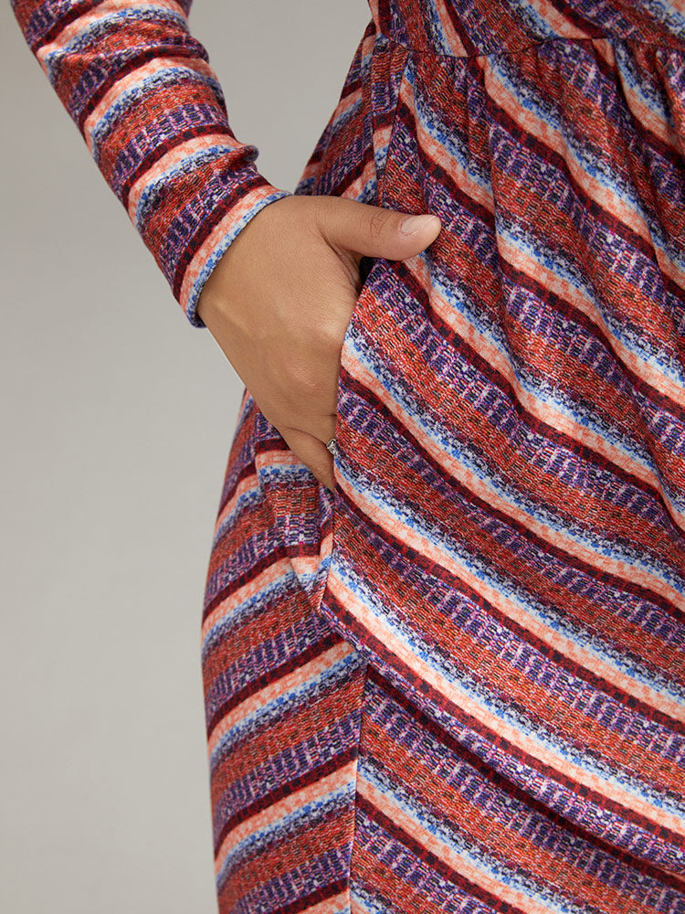 Striped Elastic Waist Gathered Dress