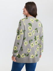 Floral Pattern Jacquard Button Knit Cardigan