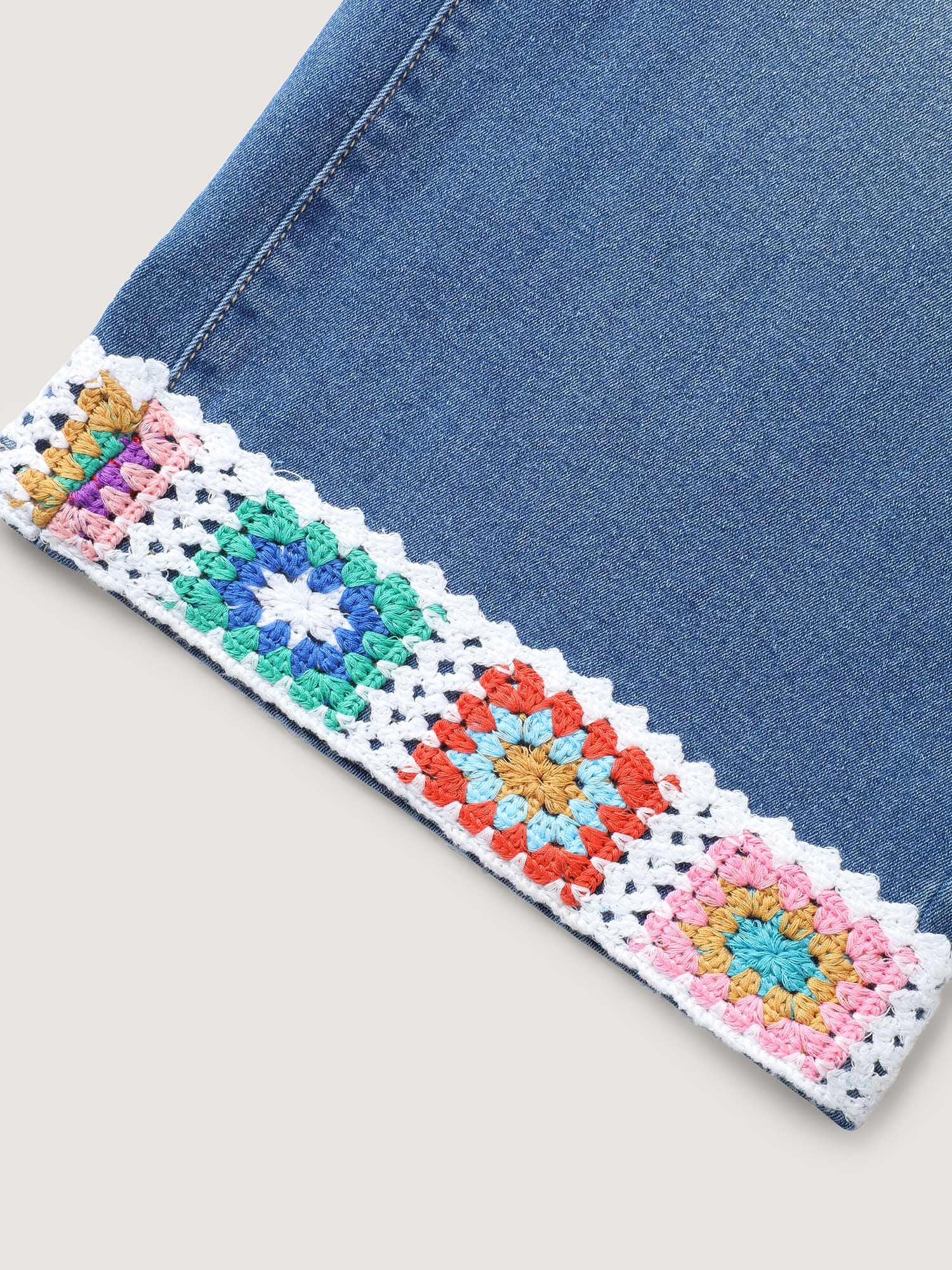 Floral Crochet Hem Bootcut Jeans