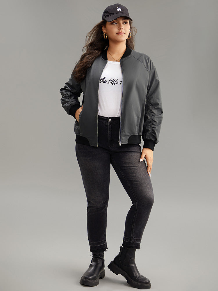 Plain Pocket Patchwork Zipper Bomber Jacket