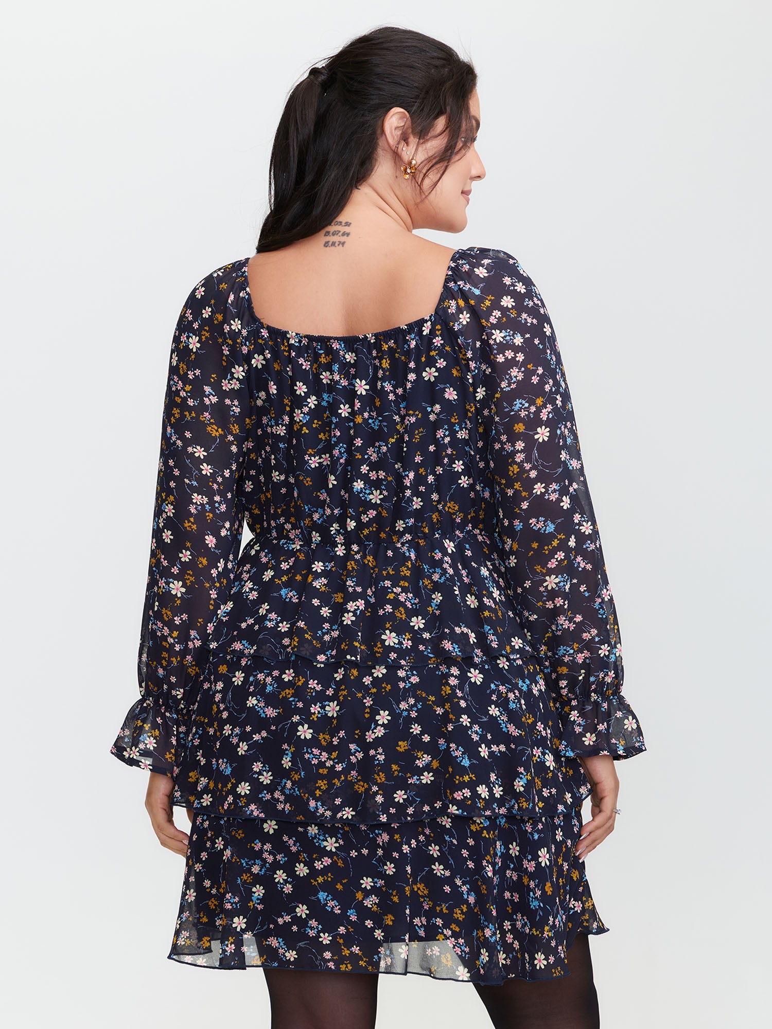 Chiffon Floral Sweetheart Neckline Mini Dress