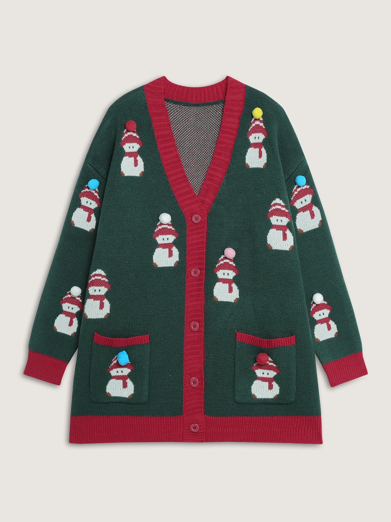 3D Snowman Jacquard Placket Knit Cardigan