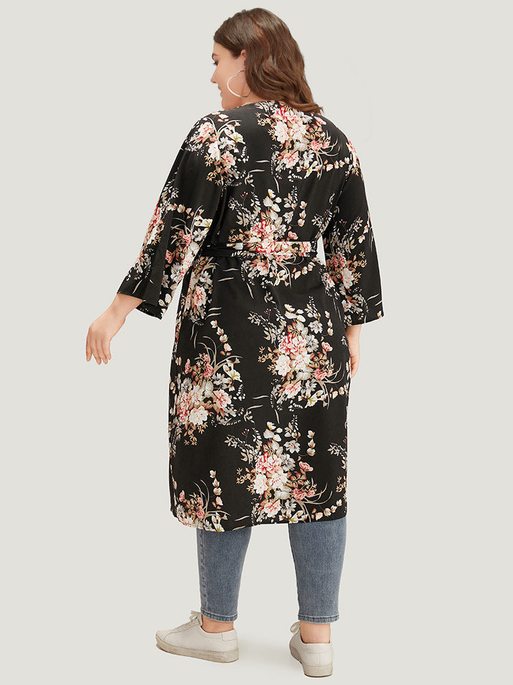 Boho Print Belted Open Front Kimono