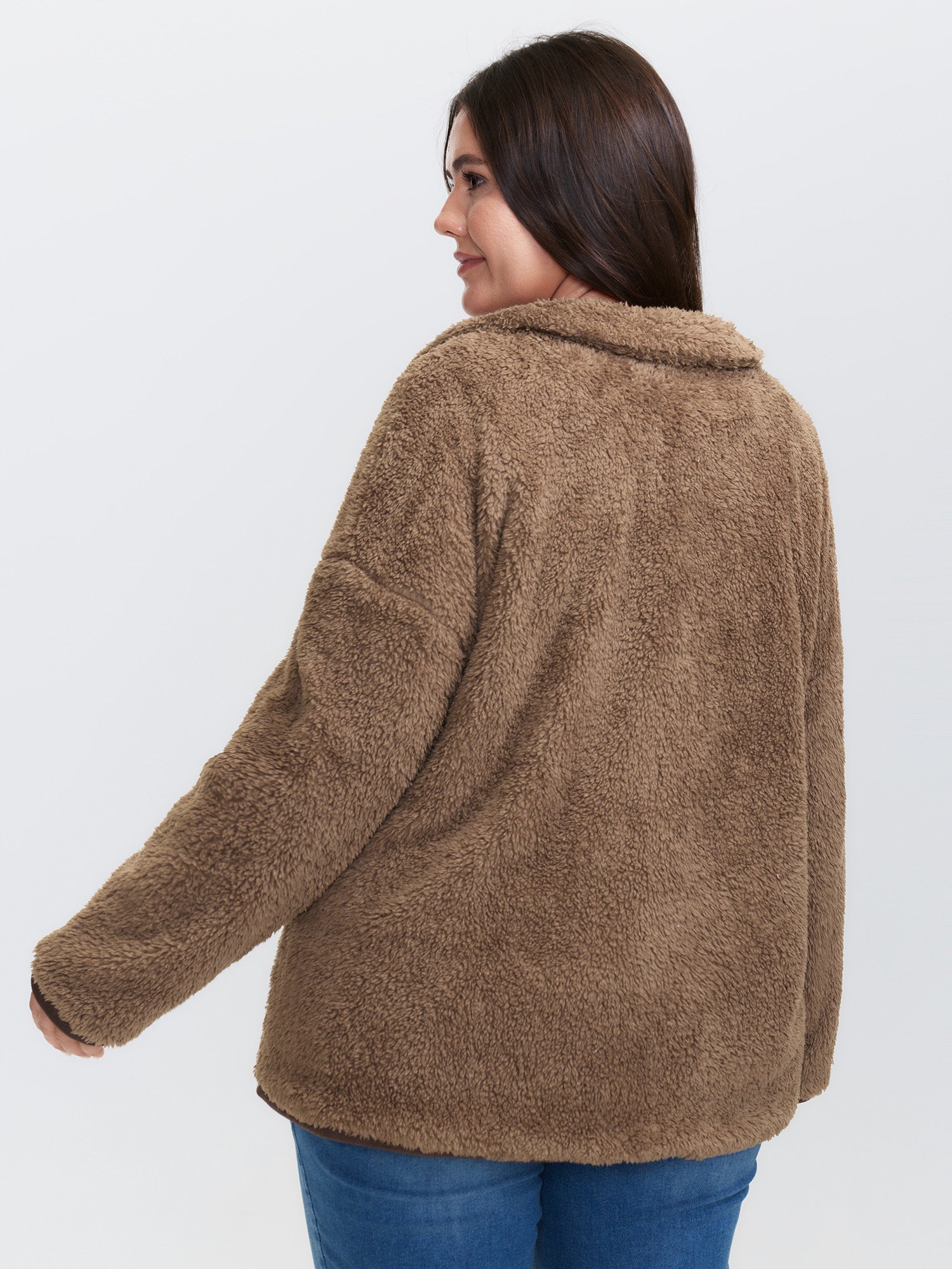 Furry Textured Color Contrast Pockets Jacket