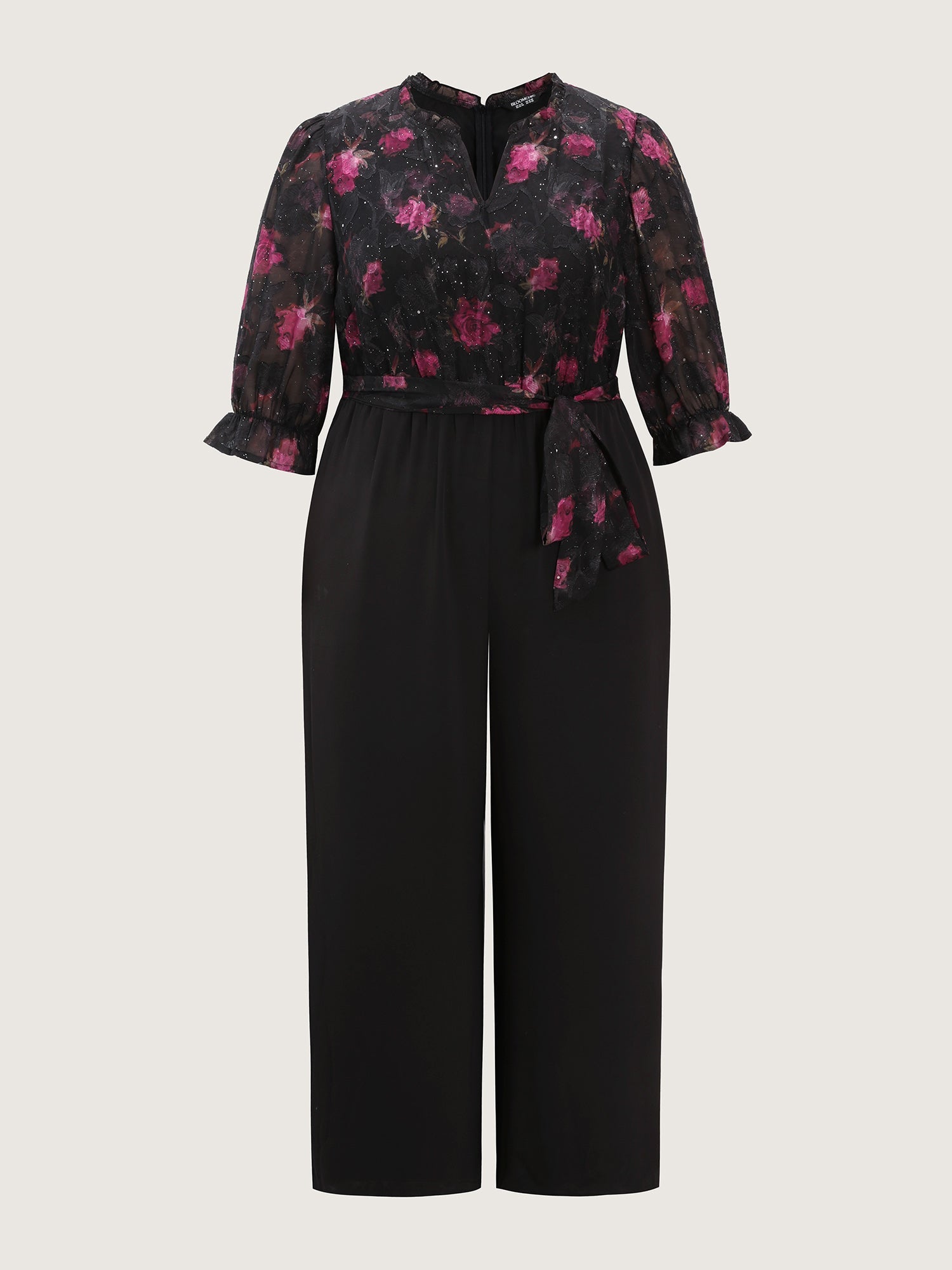 Floral Print Laser Cut Waist Tie Jumpsuit