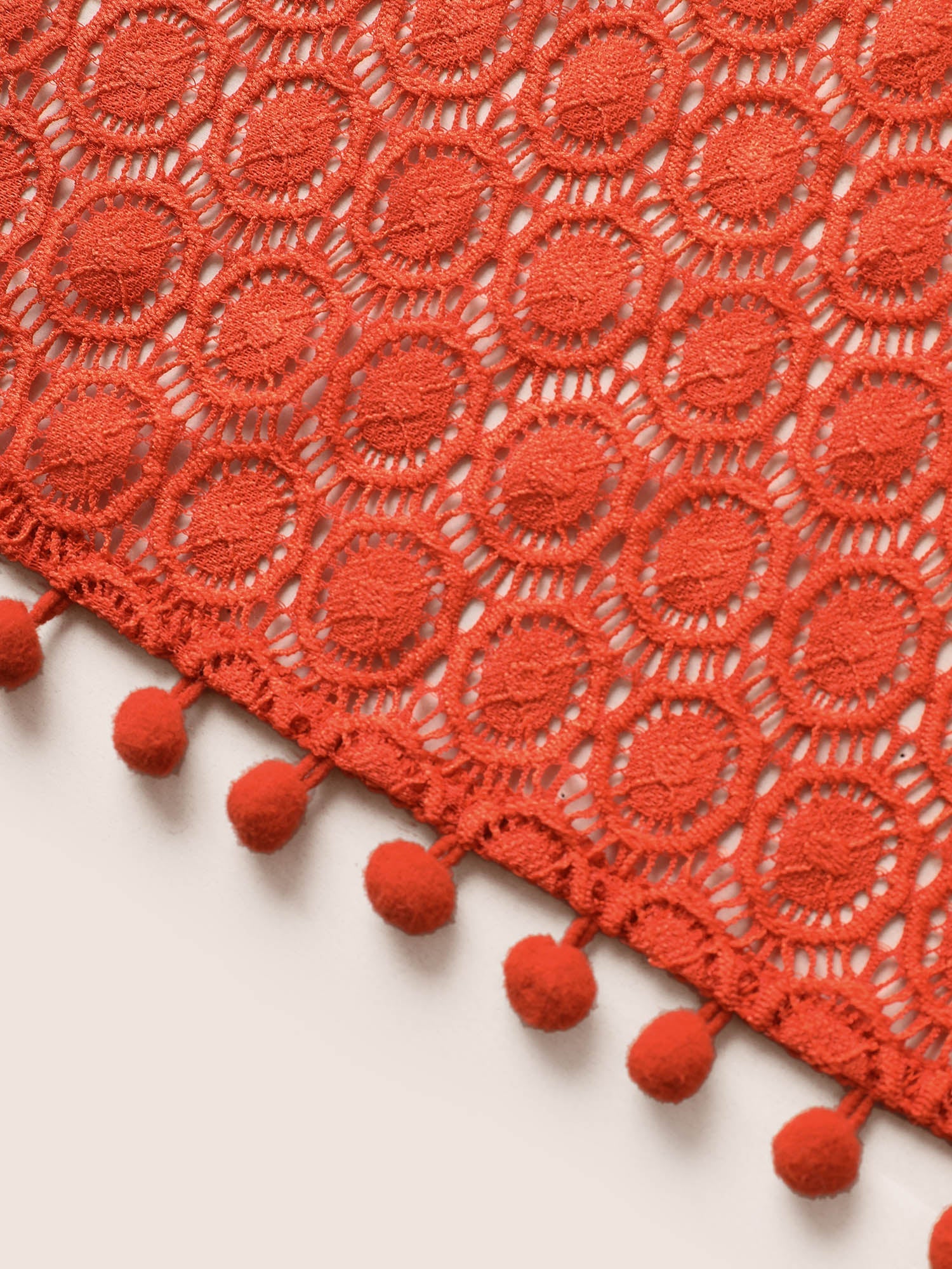 Solid Texture Tassels Drawstring Pompom Trim Cover Up