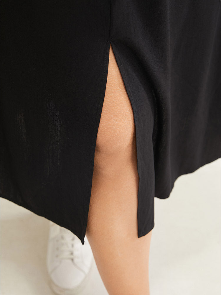 Solid Pocket Knot Elastic Waist Split Hem Skirt