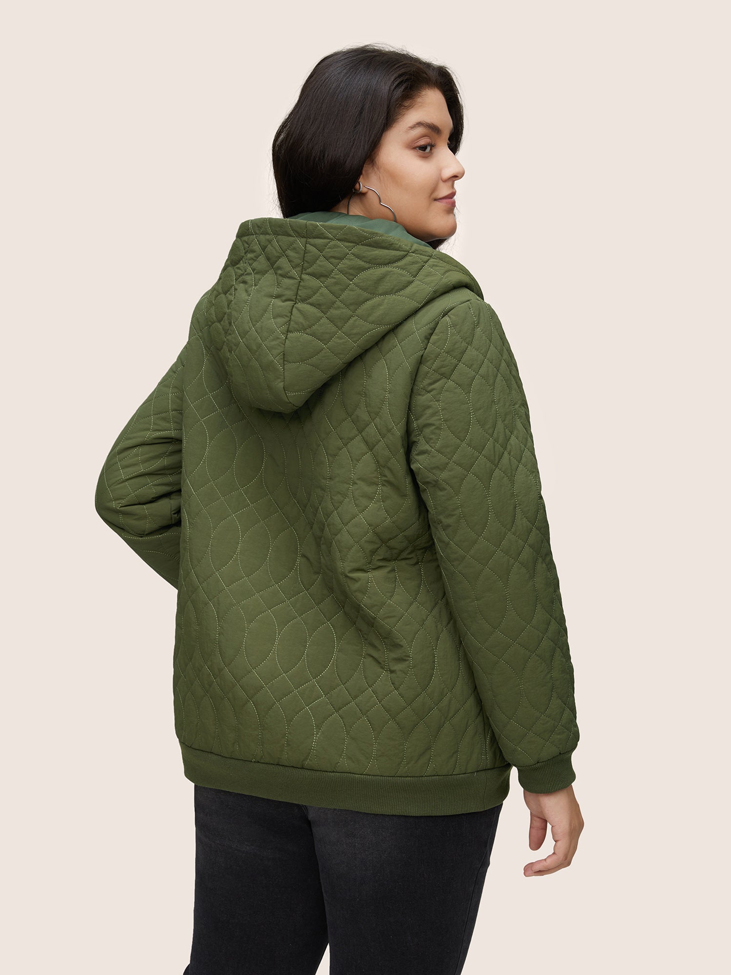 Solid Pocket Texture Lined Quilted Jacket