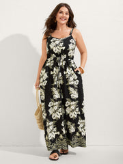 Boho Floral Cami Pockets Jumpsuit