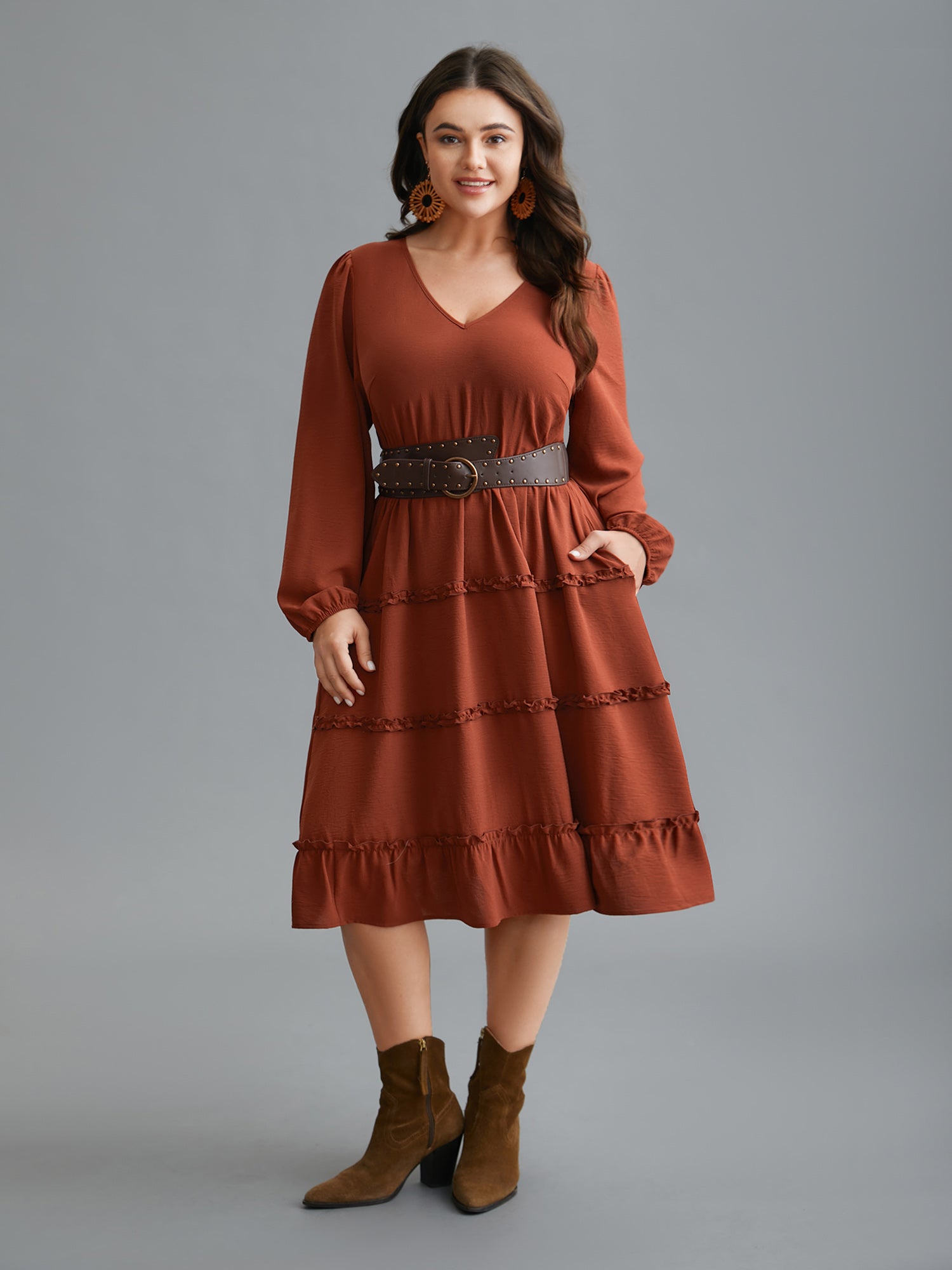 Plain Frill Trim Ruffle Layered Hem Dress – Ibelamp