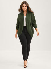 Arc Hem Folded Collar Drop Shoulder Cardigan