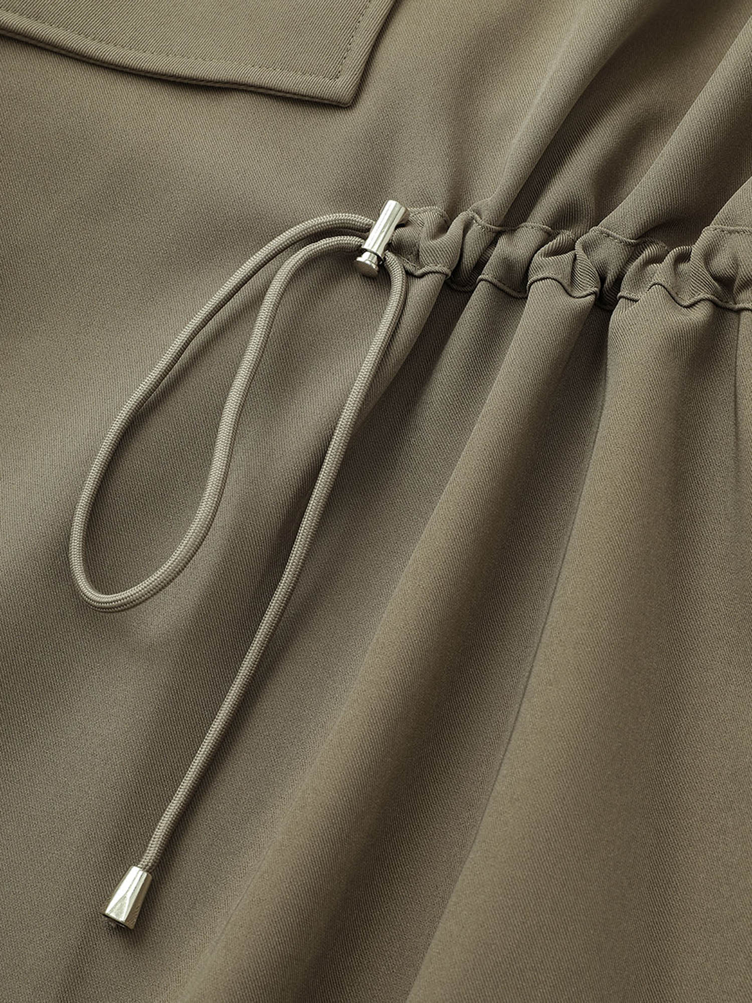 Solid Drawstring Asymmetrical Neck Tab Sleeve Jacket