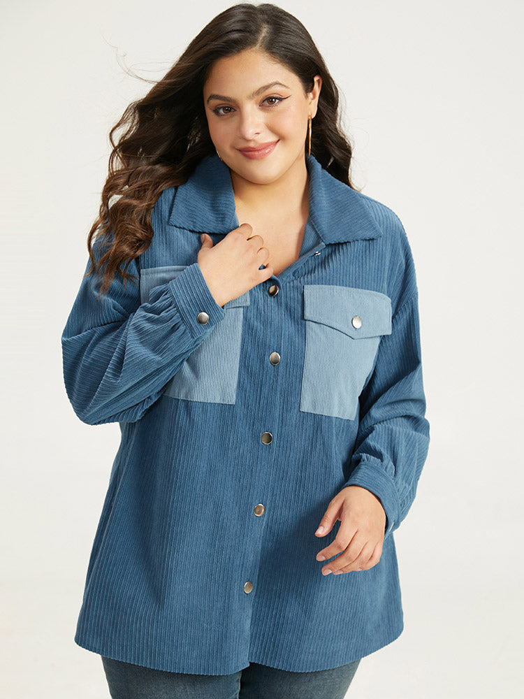 Two Tone Flap Pocket Button Up Corduroy Coat