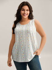 Floral Print Panels Fitted Tank Top