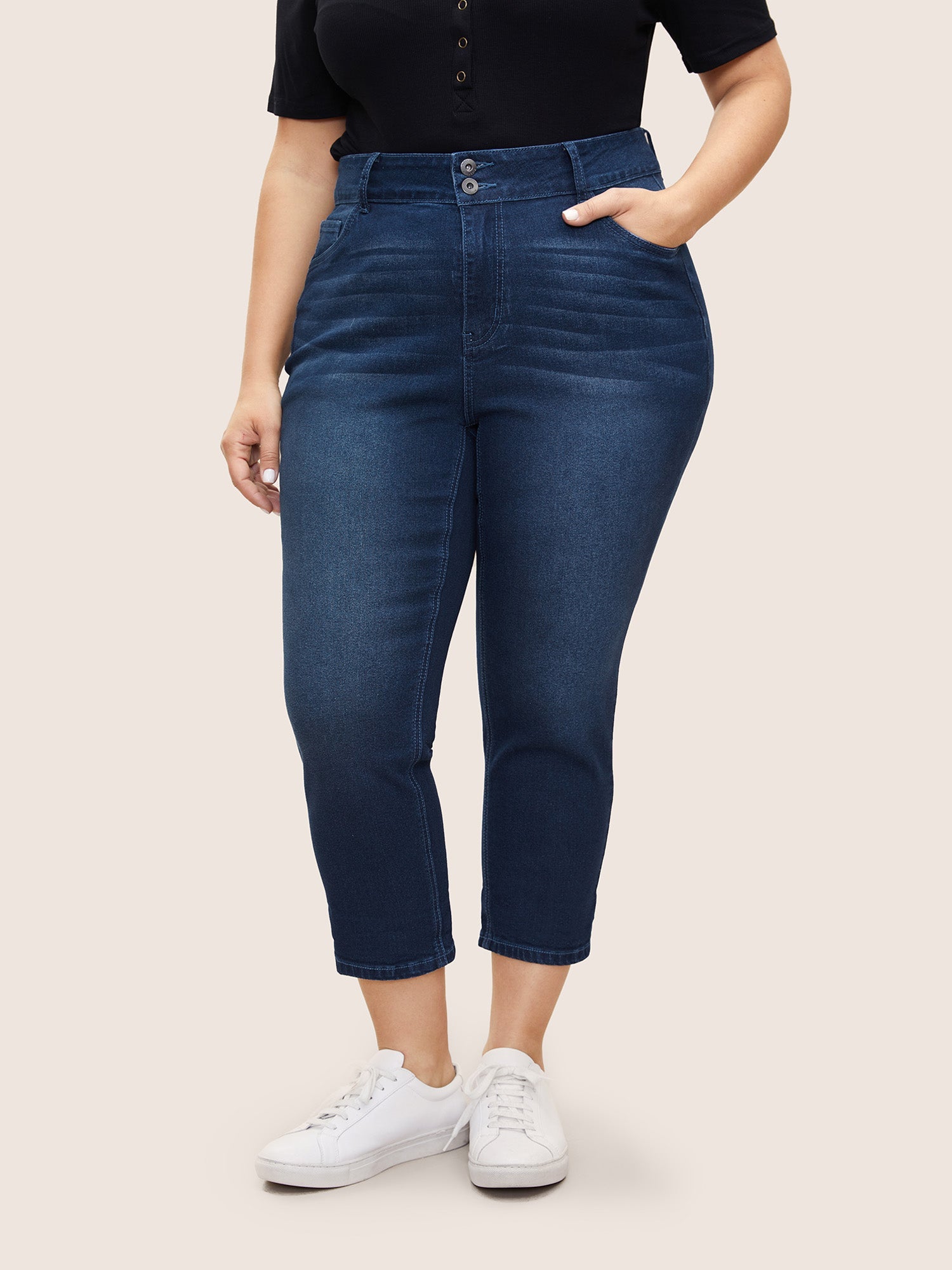 Bodycon Roll Hem Medium Wash Jeans